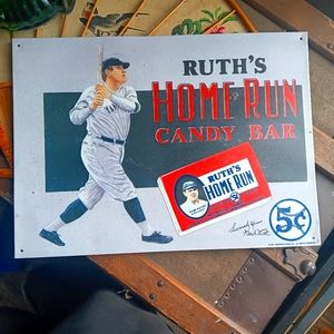 Babe Ruth Home Run Candy Bar Tin Sign Preowned
